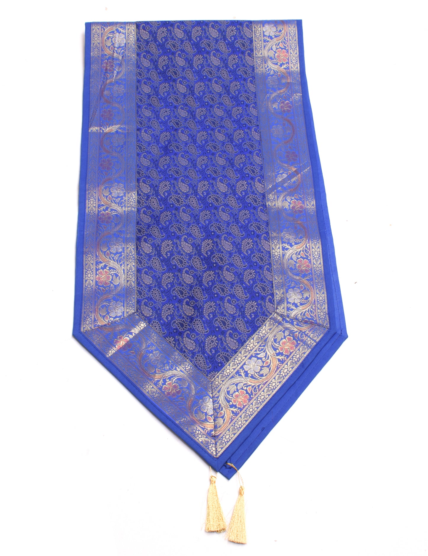 Blue Table Runner Dining Decor Indian Banarasi Silk Brocade Paisley Gift Cloth