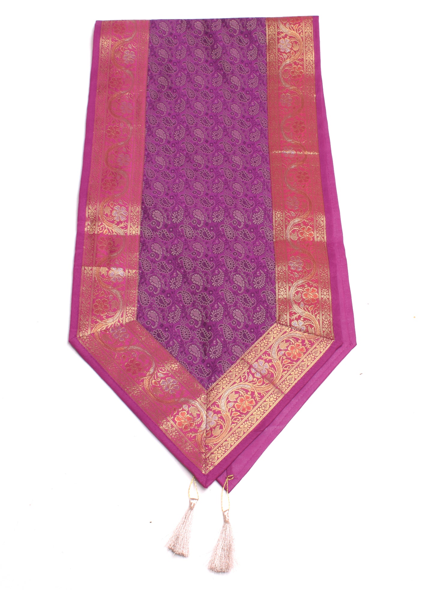 Purple Table Runner Indian Banarasi Silk Brocade Paisley Dining Decor Gift Cloth