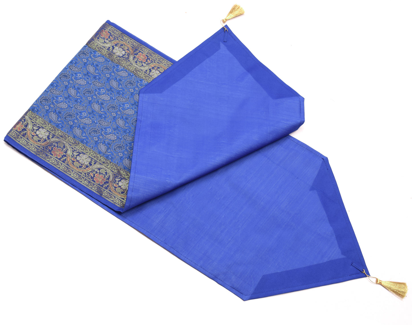 Blue Table Runner Indian Banarasi Silk Brocade Paisley Dining Home Decor Cloth