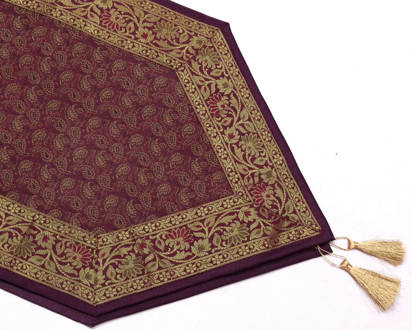 Purple Table Runner Dining Decor Indian Banarasi Silk Brocade Paisley Home Cloth