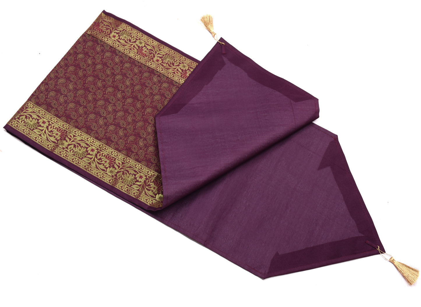 Purple Table Runner Dining Decor Indian Banarasi Silk Brocade Paisley Home Cloth