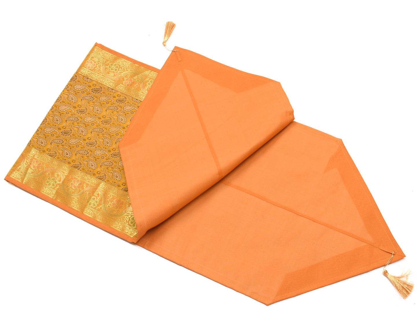 Mustard Table Runner Indian Banarasi Silk Brocade Paisley Dining Decor Cloth