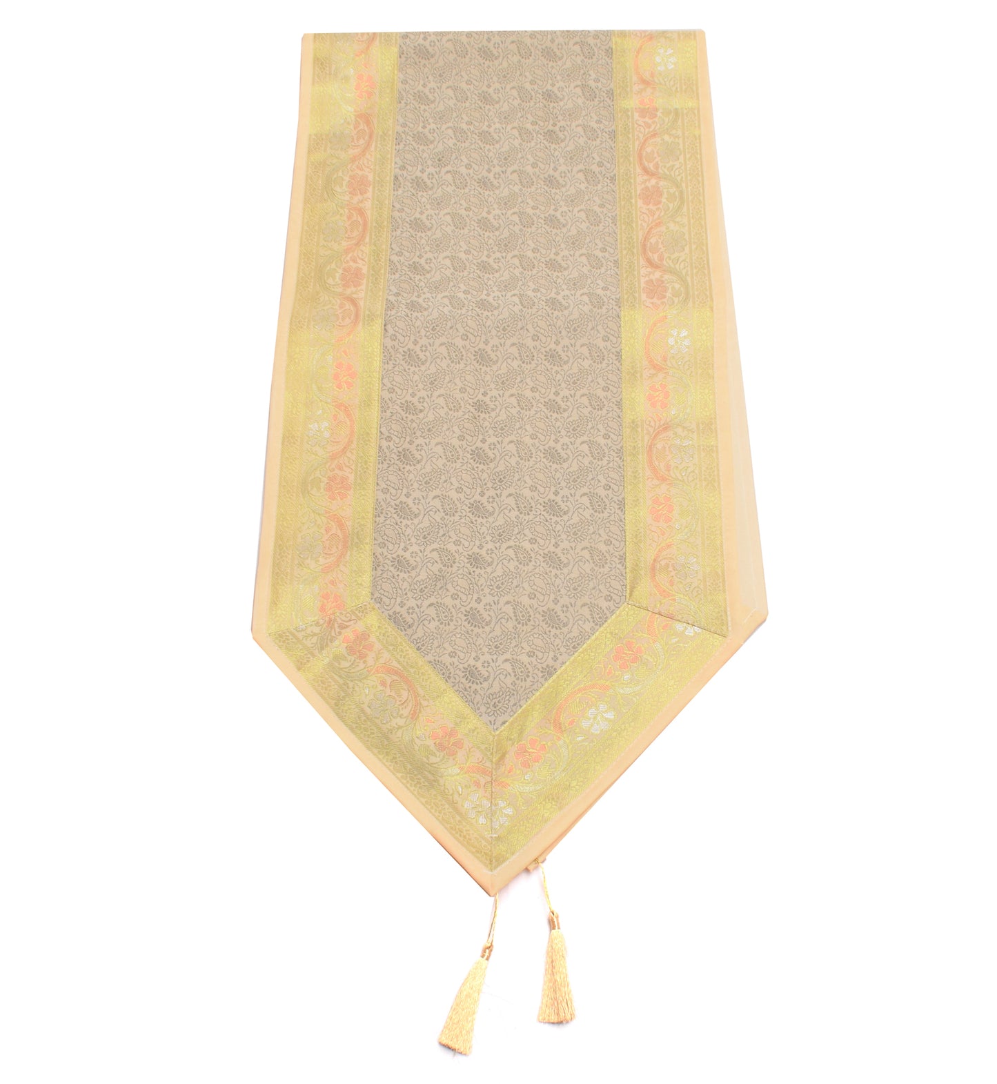 Cream Table Runner Indian Banarasi Silk Brocade Paisley Home Dining Decor Cloth