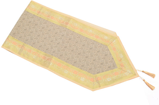 Cream Table Runner Indian Banarasi Silk Brocade Paisley Home Dining Decor Cloth