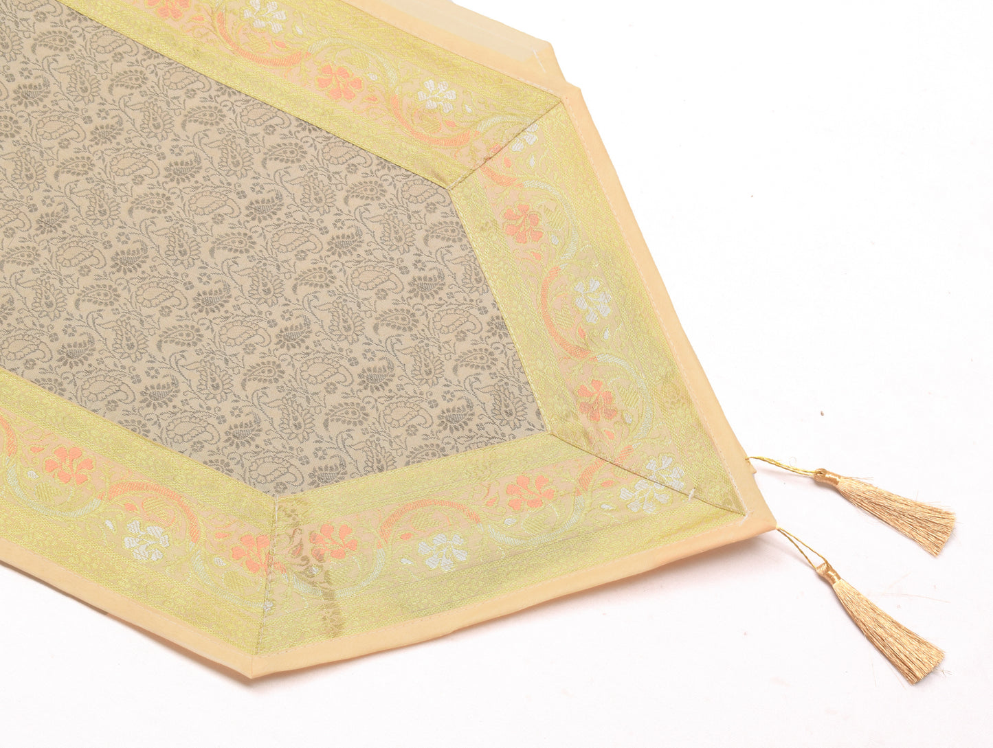 Cream Table Runner Indian Banarasi Silk Brocade Paisley Home Dining Decor Cloth