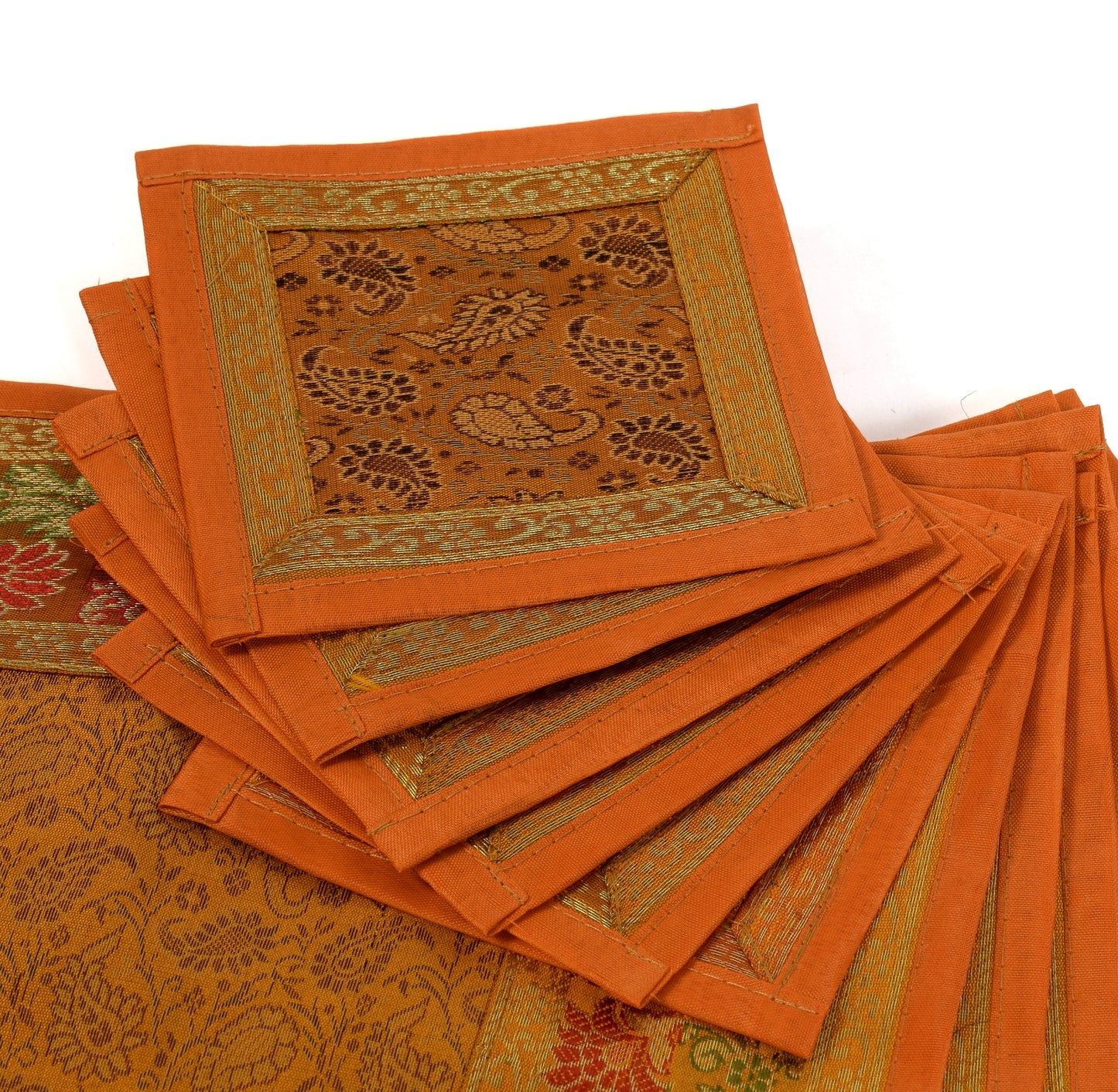 13P Table Runner Mustard Indian Banarasi Silk Brocade Paisley Dining Decor Cloth