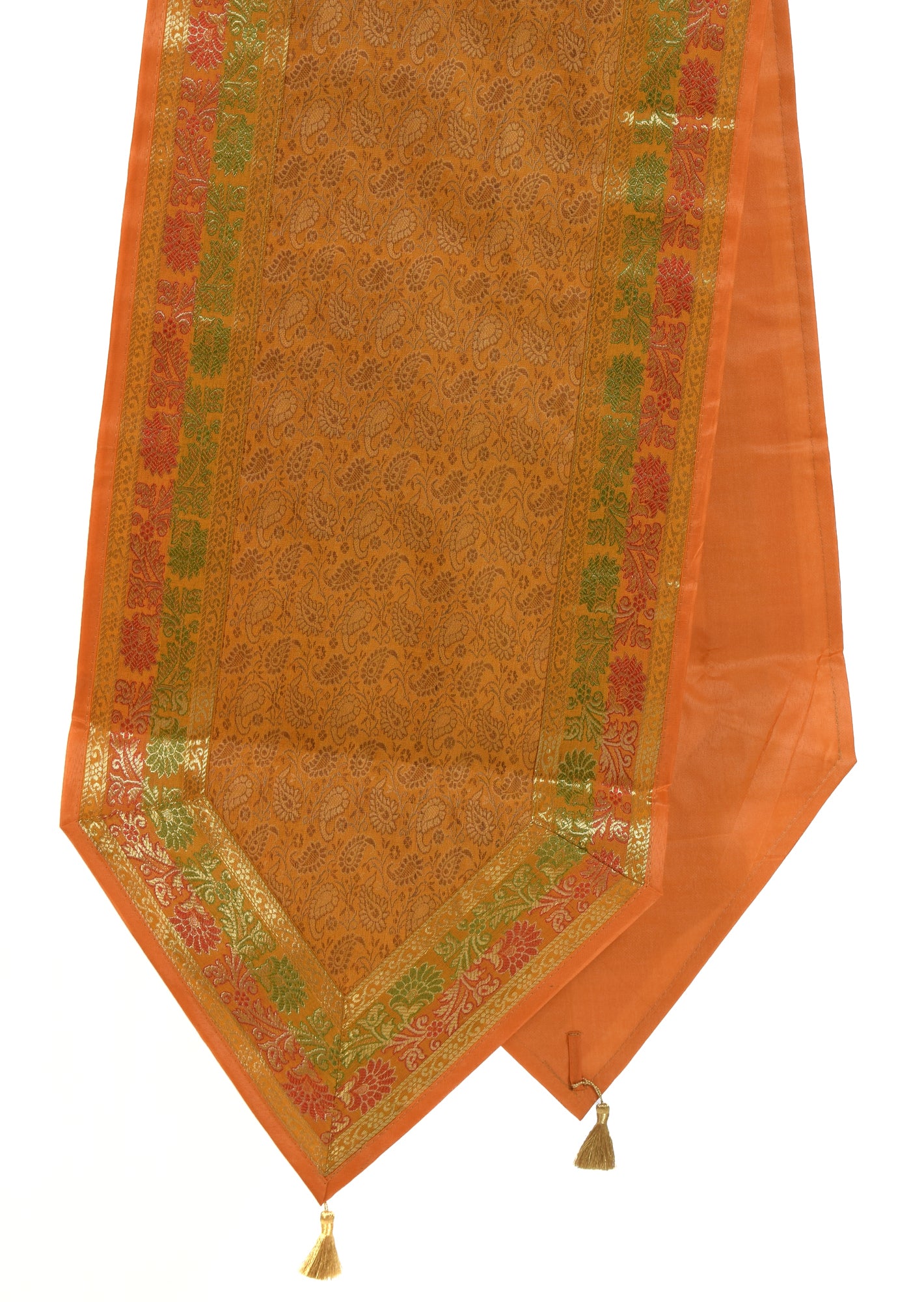 13P Table Runner Mustard Indian Banarasi Silk Brocade Paisley Dining Decor Cloth