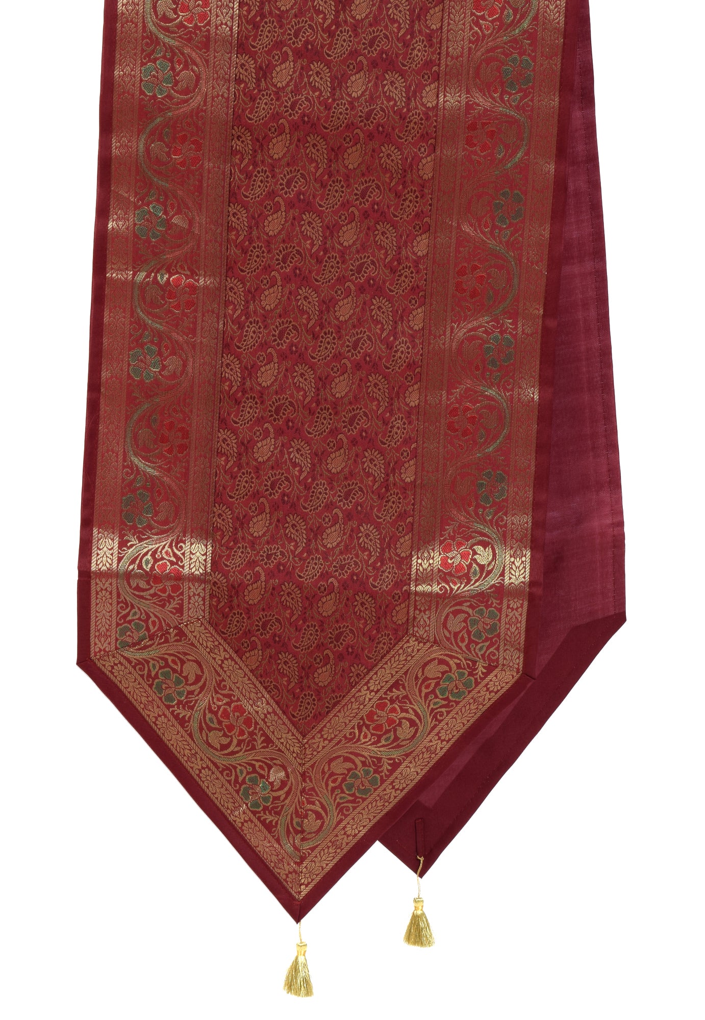 13PC Maroon Table Runner Dining Decor Banarasi Silk Brocade Paisley Indian Cloth