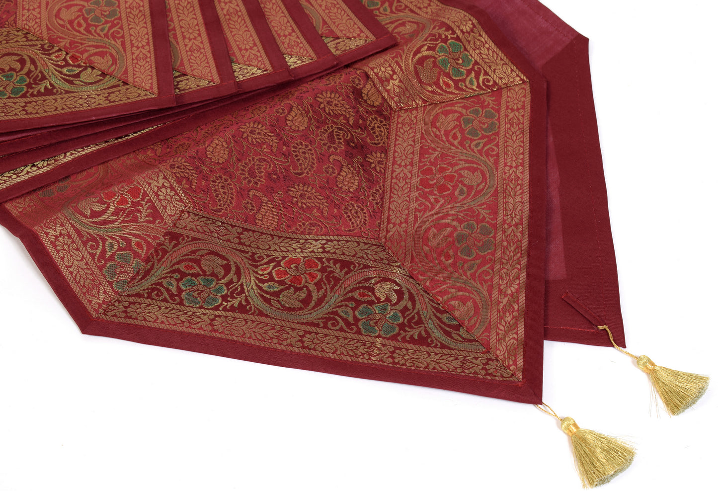 13PC Maroon Table Runner Dining Decor Banarasi Silk Brocade Paisley Indian Cloth