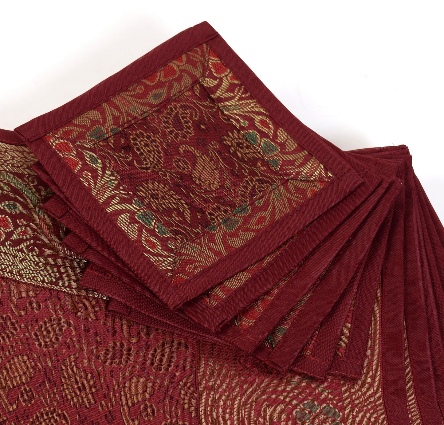 13PC Maroon Table Runner Dining Decor Banarasi Silk Brocade Paisley Indian Cloth