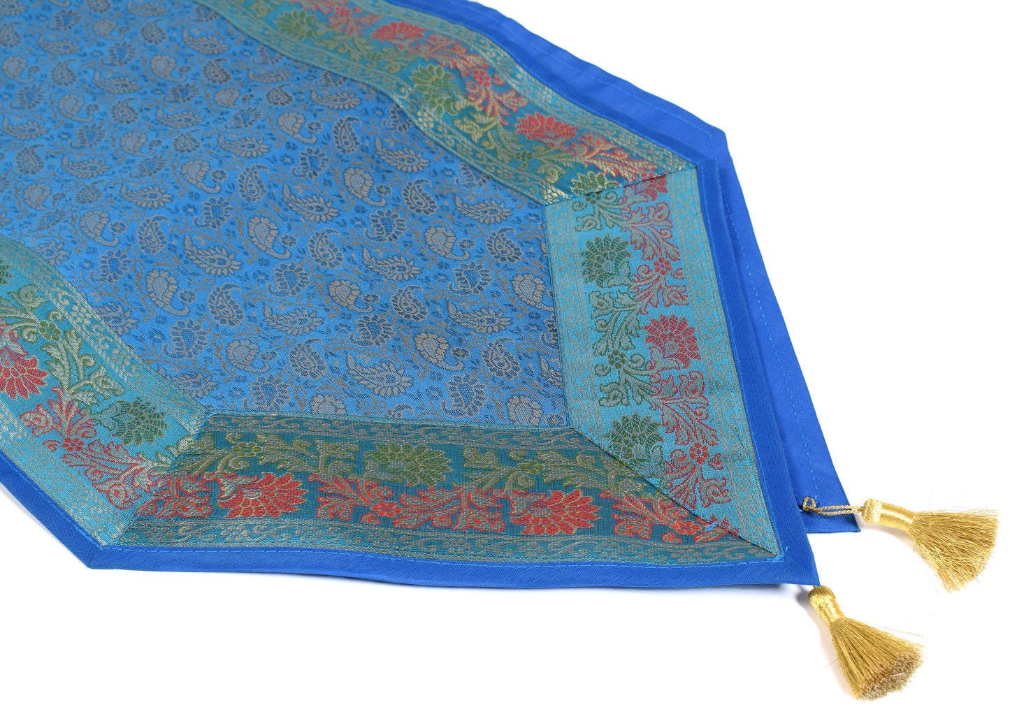 13 PC Blue Table Runner Dining Decor Banarasi Silk Brocade Paisley Gift Cloth