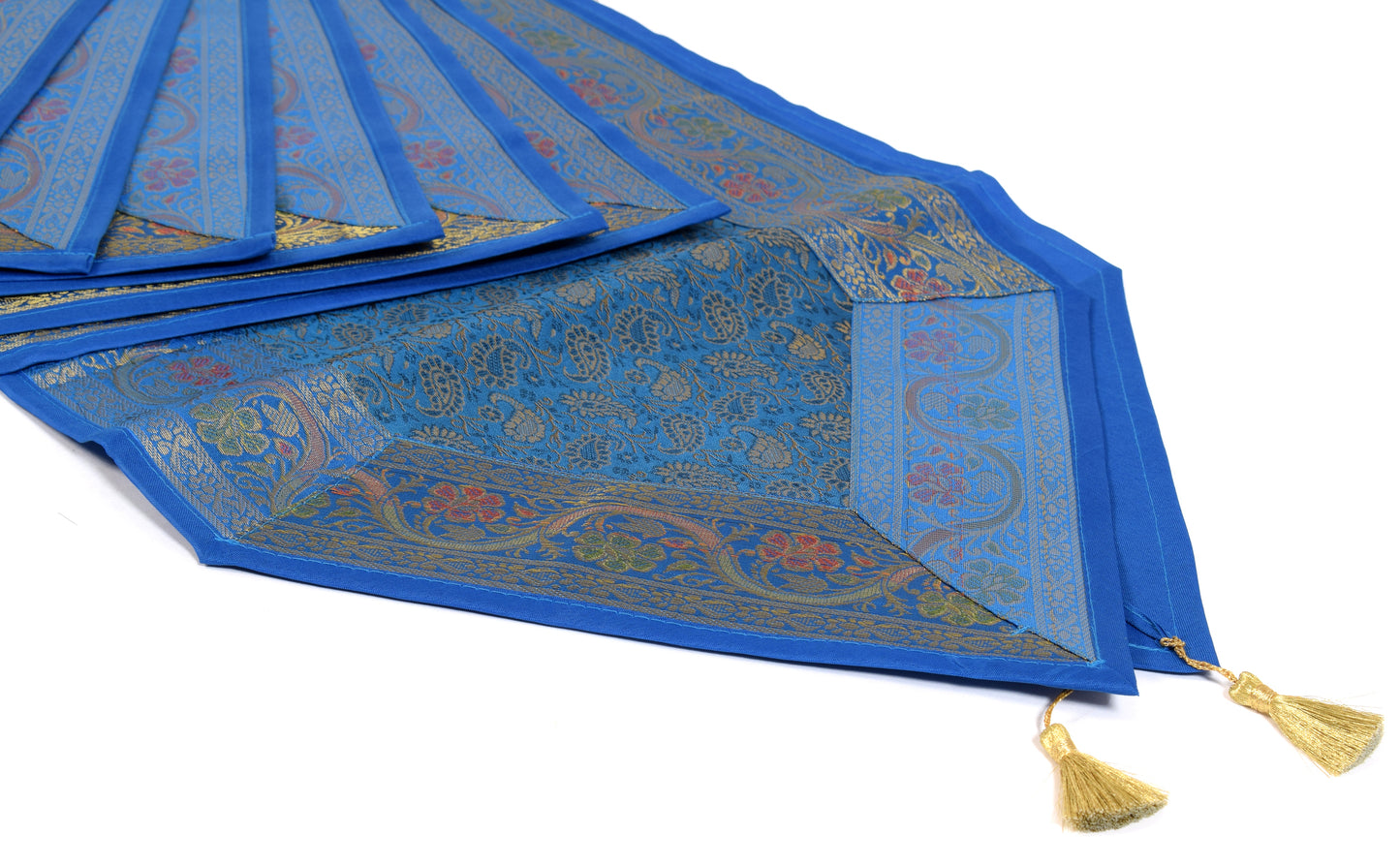 13 PC Blue Table Runner Dining Decor Banarasi Silk Brocade Paisley Gift Cloth