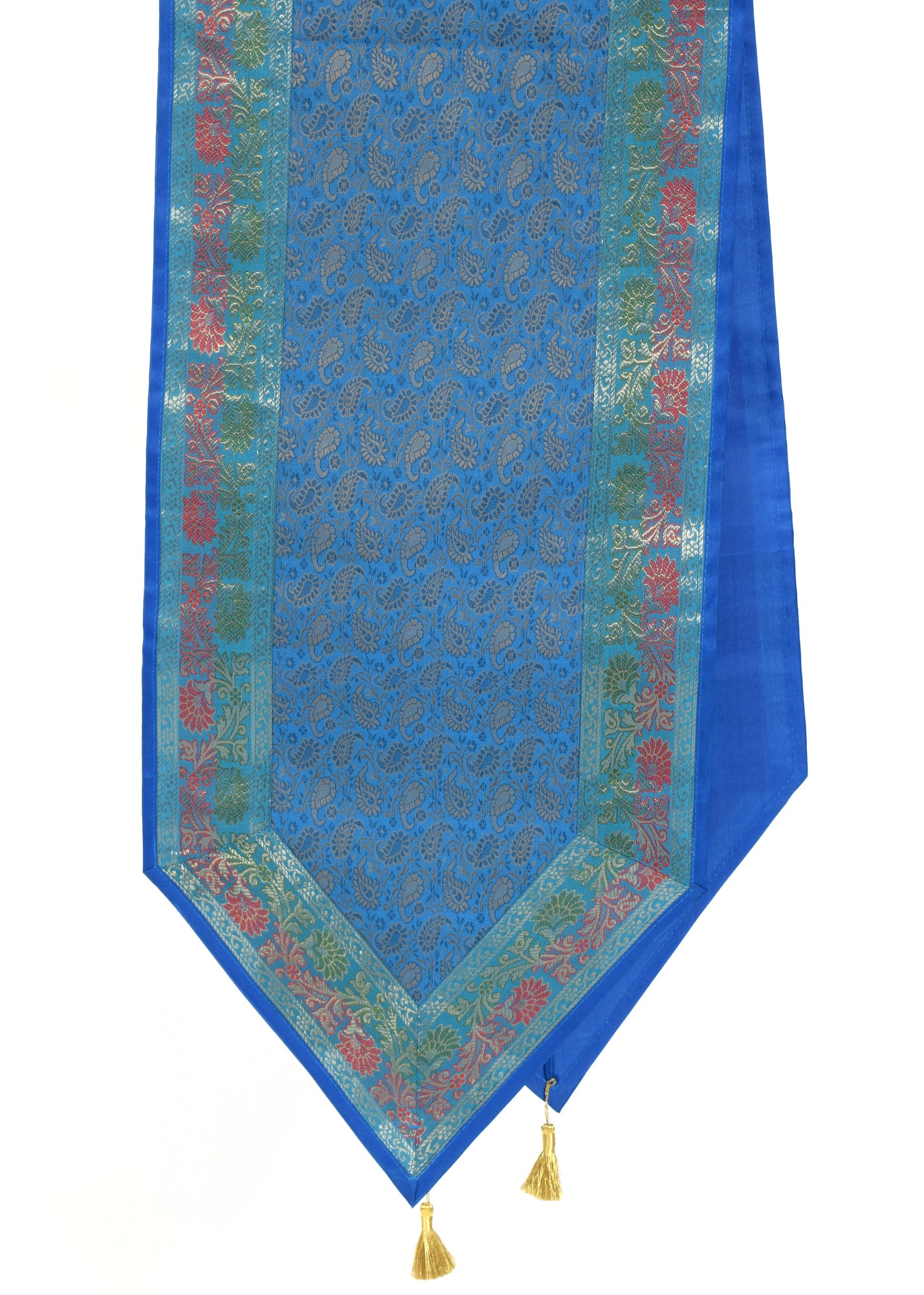 13 PC Blue Table Runner Dining Decor Banarasi Silk Brocade Paisley Gift Cloth