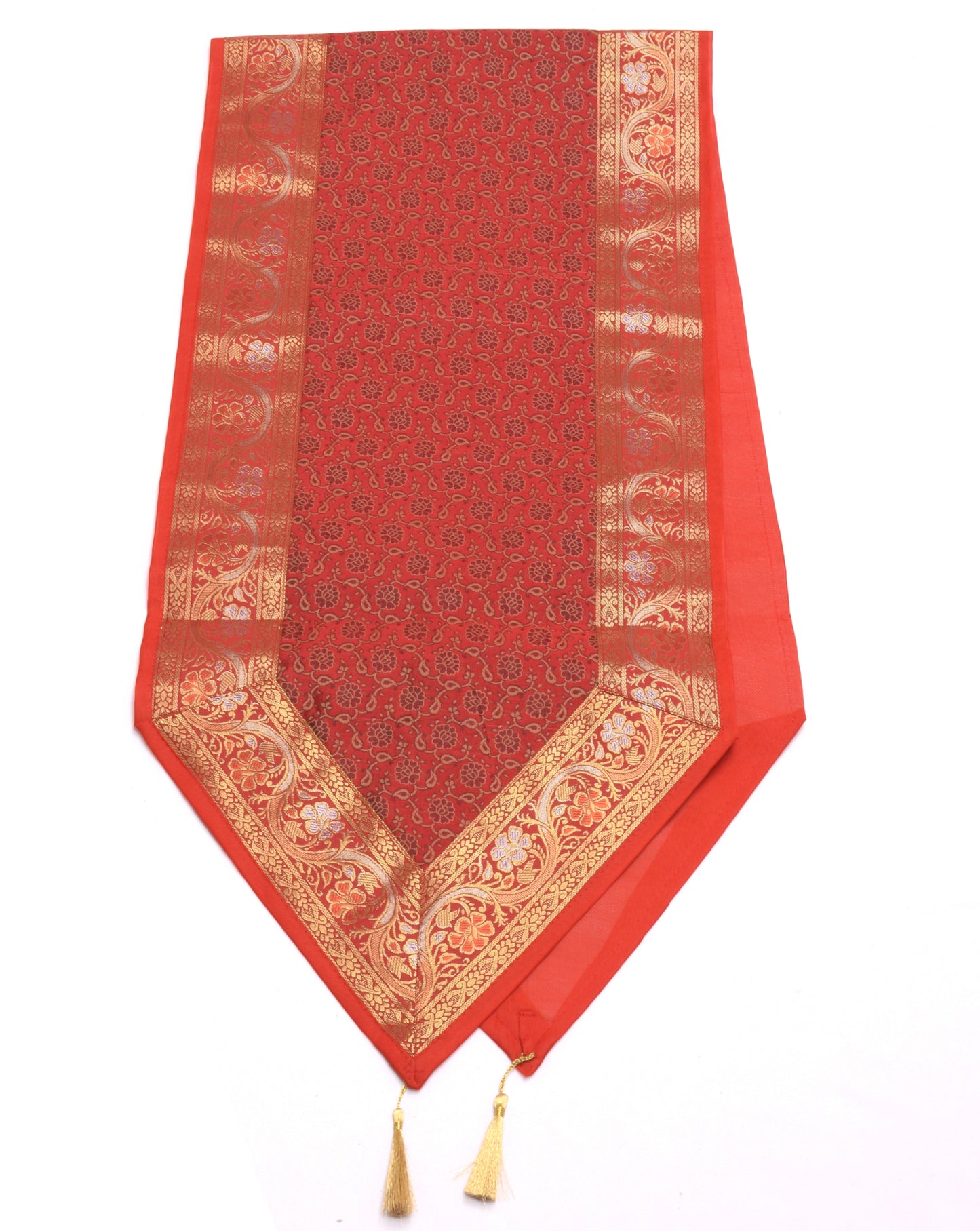 13 PC Red Table Runner Indian Banarasi Silk Brocade Paisley Dining Decor Cloth