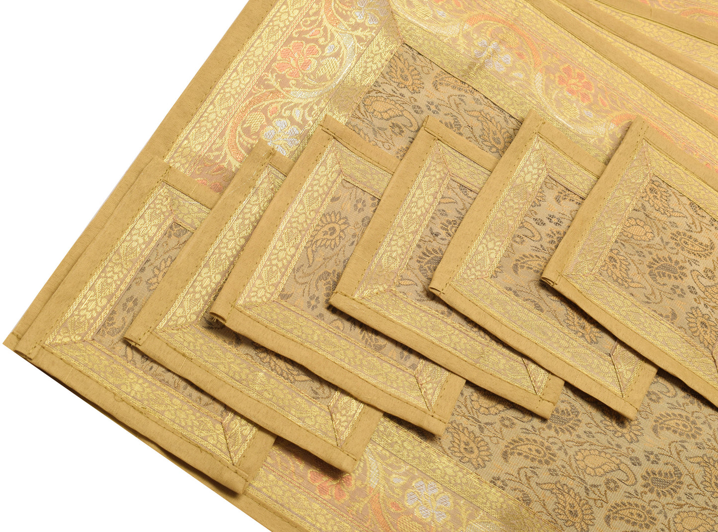 13 PC Table Runner Dining Decor Indian Banarasi Silk Brocade Paisley Brown Cloth