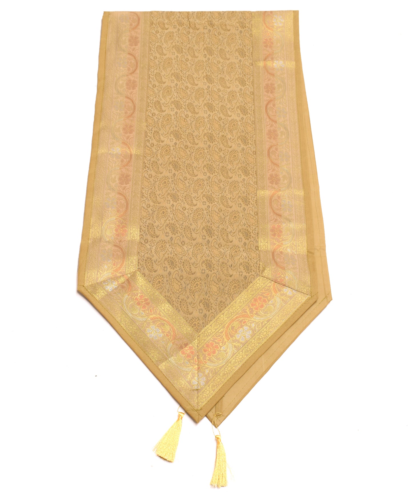 13 PC Table Runner Dining Decor Indian Banarasi Silk Brocade Paisley Brown Cloth