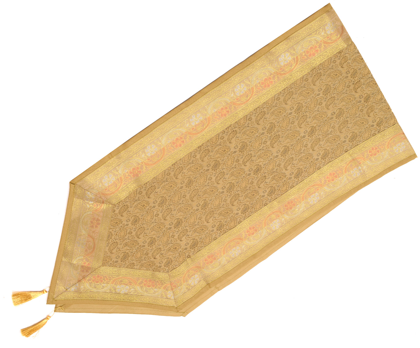 13 PC Table Runner Dining Decor Indian Banarasi Silk Brocade Paisley Brown Cloth