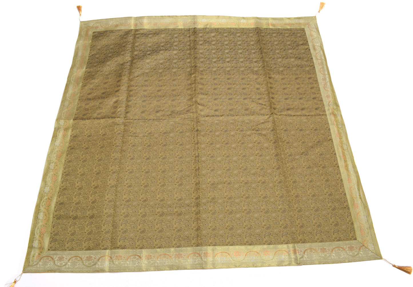 Dining Table Top Cover 48 Square Indian Banarasi Silk Woven Paisley Gift Cloth