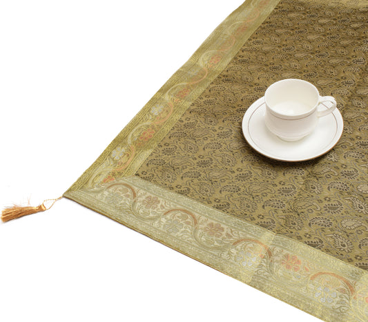 Dining Table Top Cover 48 Square Indian Banarasi Silk Woven Paisley Gift Cloth