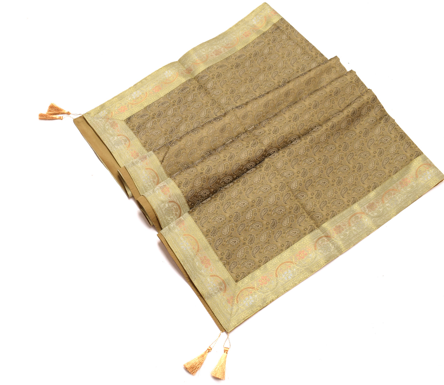 Dining Table Top Cover 48 Square Indian Banarasi Silk Woven Paisley Gift Cloth