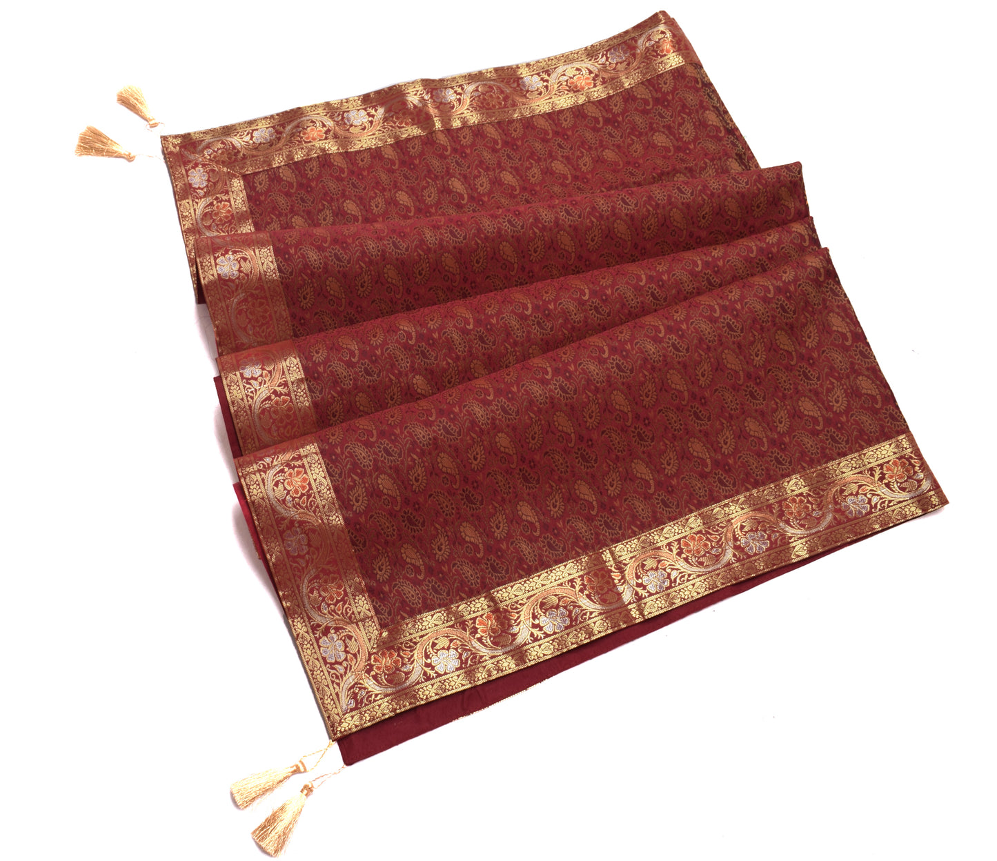 48 Sq Dining Table Top Cover Indian Banarasi Silk Woven Paisley Cloth Maroon