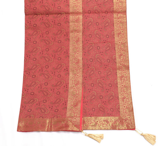 48 Square Dining Table Top Cover Indian Banarasi Silk Woven Paisley Peach Cloth