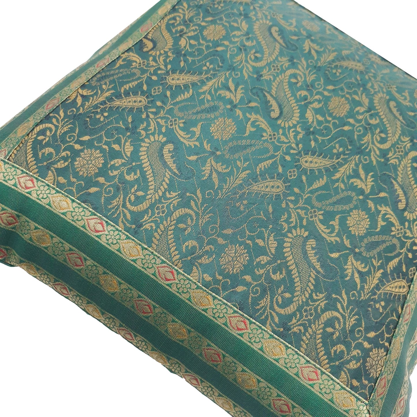 Banarasi Cushion Covers 16x16 Inch Bottle Green Woven Zari Brocade Silk Paisley