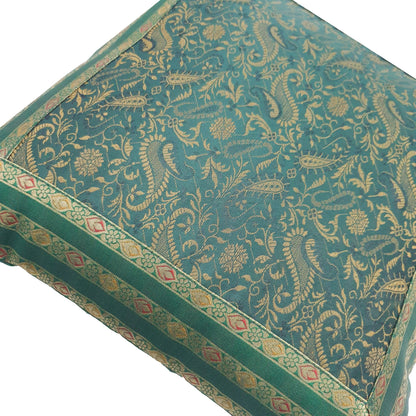 Banarasi Cushion Covers 16x16 Inch Bottle Green Woven Zari Brocade Silk Paisley