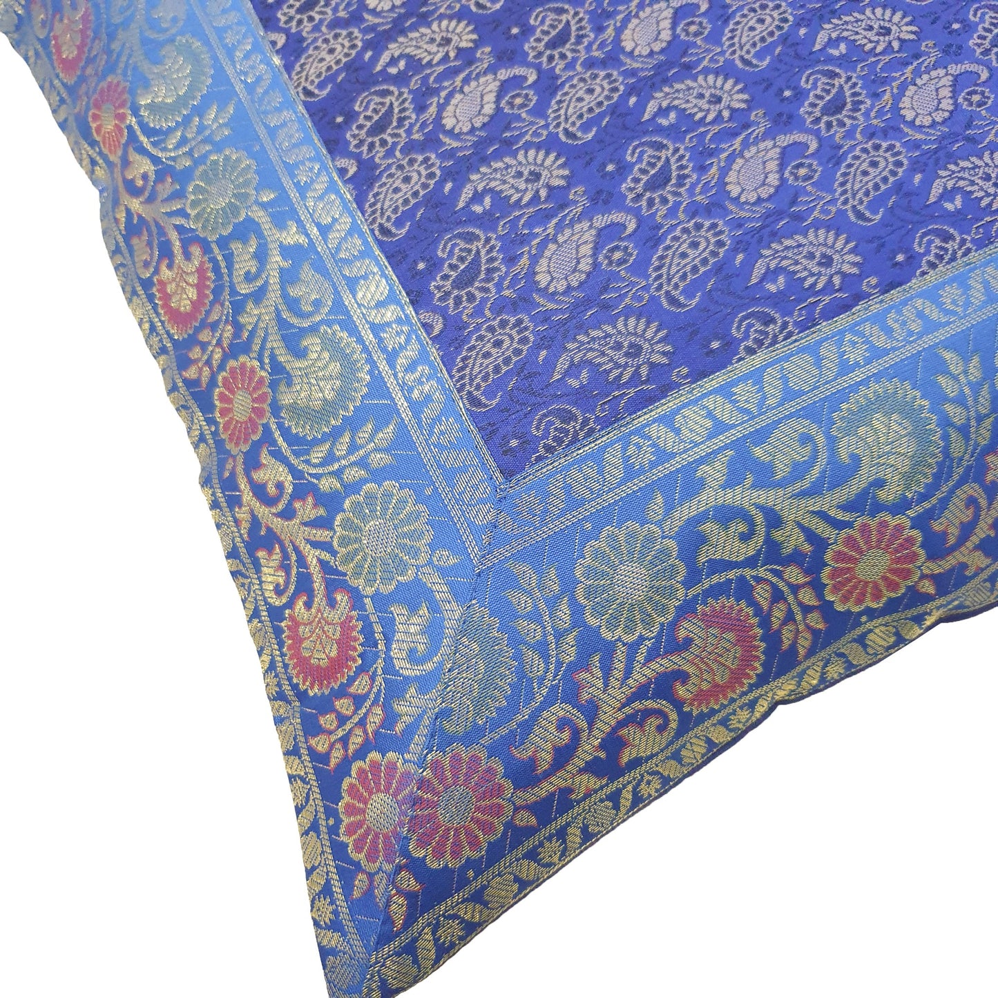 Banarasi Cushion Covers 16x16 Inch Blue Indian Woven Zari Brocade Silk Paisley