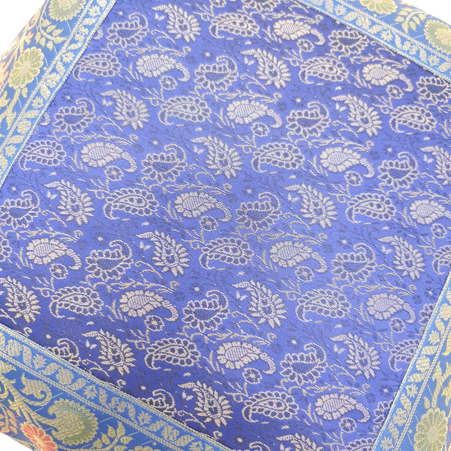 Banarasi Cushion Covers 16x16 Inch Blue Indian Woven Zari Brocade Silk Paisley