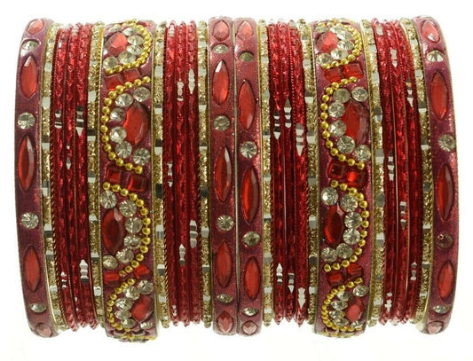 Indian Bangles Set of 26 Ethnic Bracelets Bridal Churi Kangan Maroon 2-4