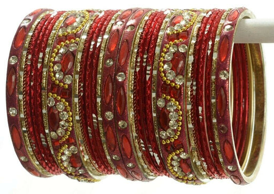 Indian Bangles Set of 26 Ethnic Bracelets Bridal Churi Kangan Maroon 2-4