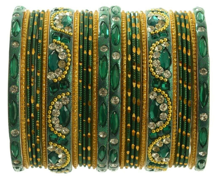 Indian Bangles Set of 26 Ethnic Bracelets Bridal Churi Kangan Green 2-8