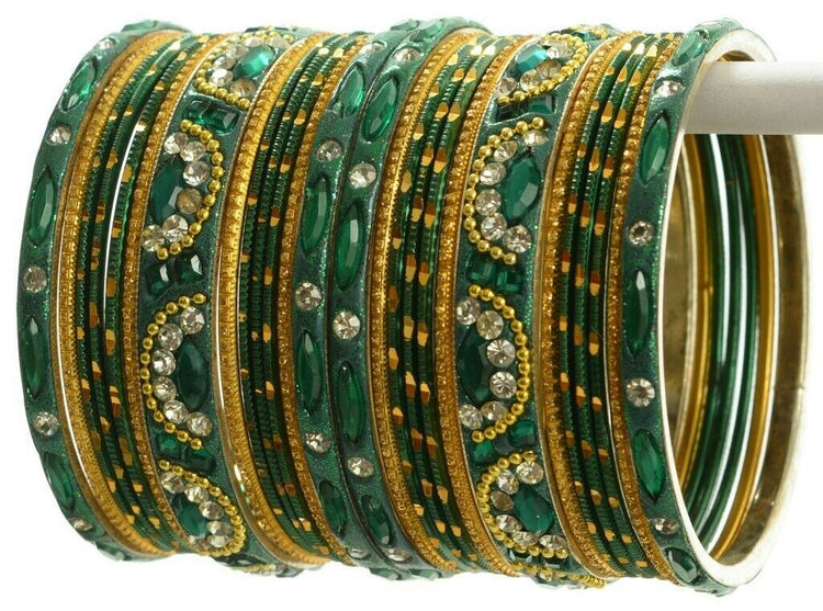 Indian Bangles Set of 26 Ethnic Bracelets Bridal Churi Kangan Green 2-8