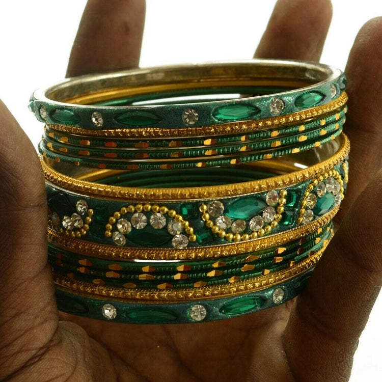 Indian Bangles Set of 26 Ethnic Bracelets Bridal Churi Kangan Green 2-8