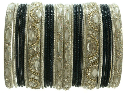 Indian Bangles Set of 26 Ethnic Bracelets Bridal Churi Kangan Black 2-10