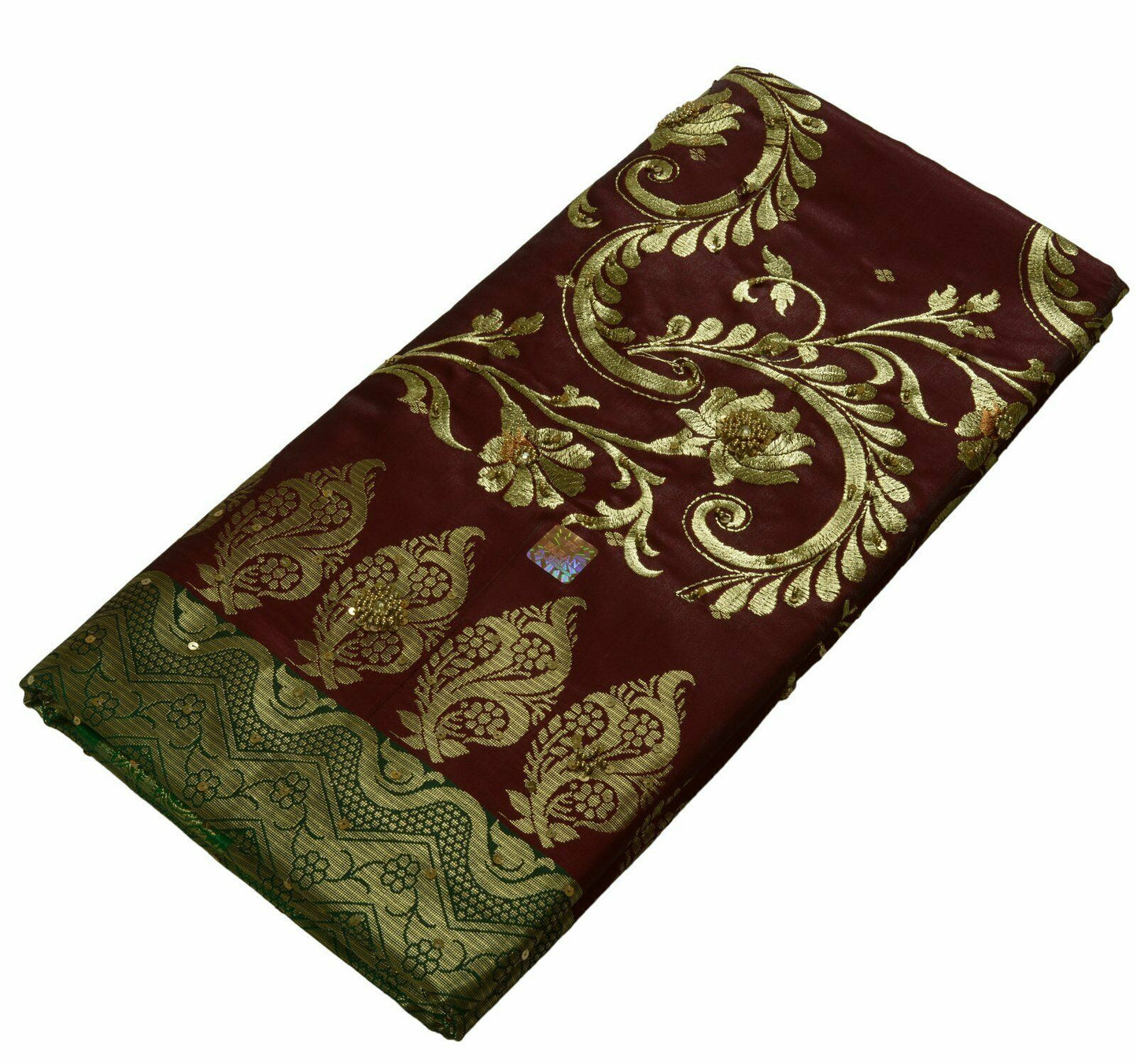 Bollywood Saree Hand Beaded Embroiderd Zari Woven Banarasi Sari Garnet