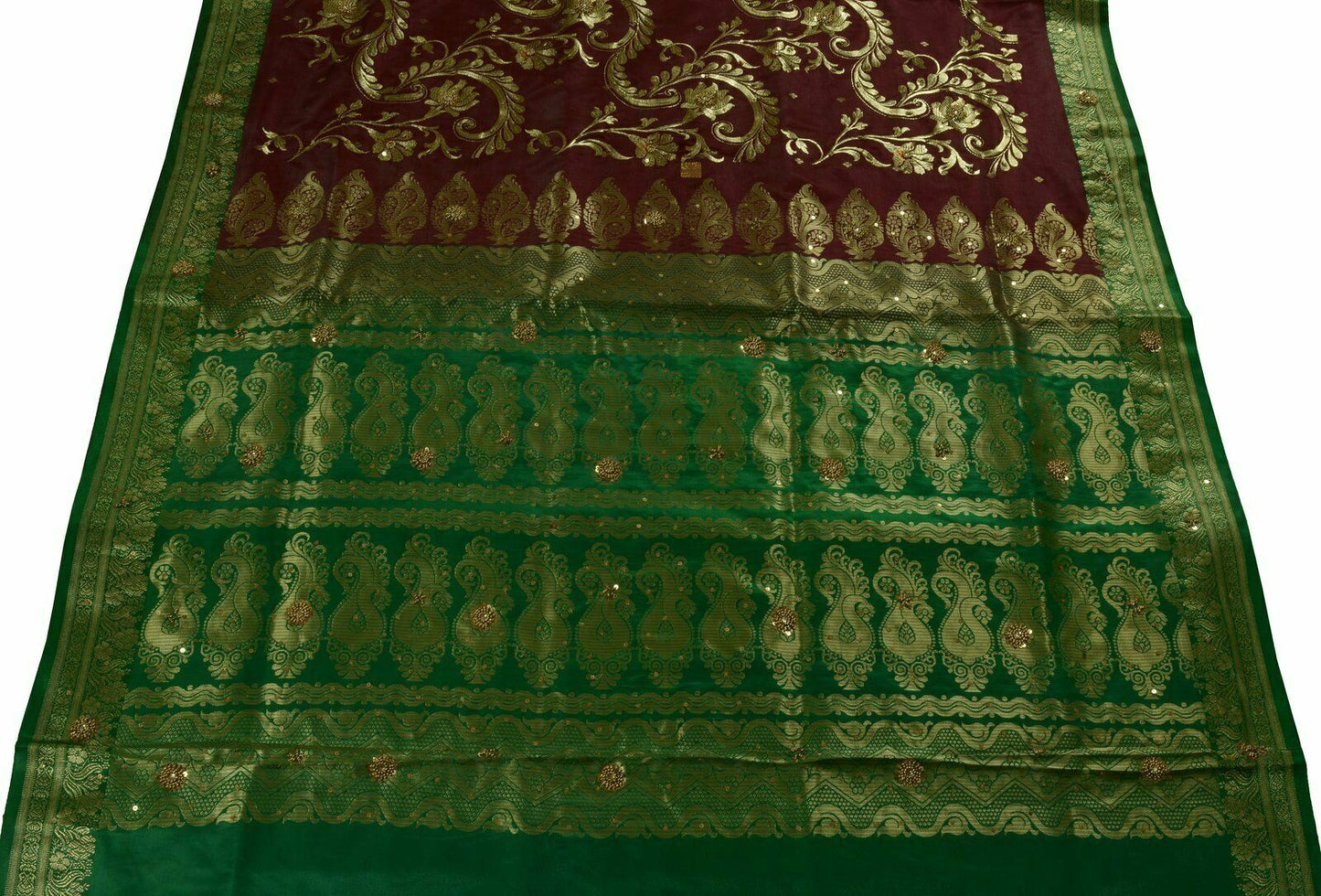 Bollywood Saree Hand Beaded Embroiderd Zari Woven Banarasi Sari Garnet