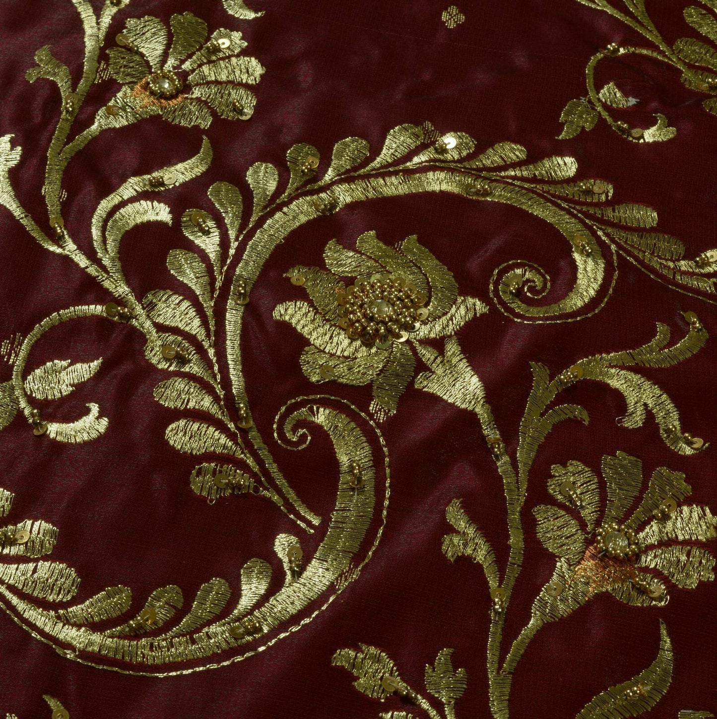 Bollywood Saree Hand Beaded Embroiderd Zari Woven Banarasi Sari Garnet