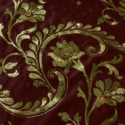 Bollywood Saree Hand Beaded Embroiderd Zari Woven Banarasi Sari Garnet