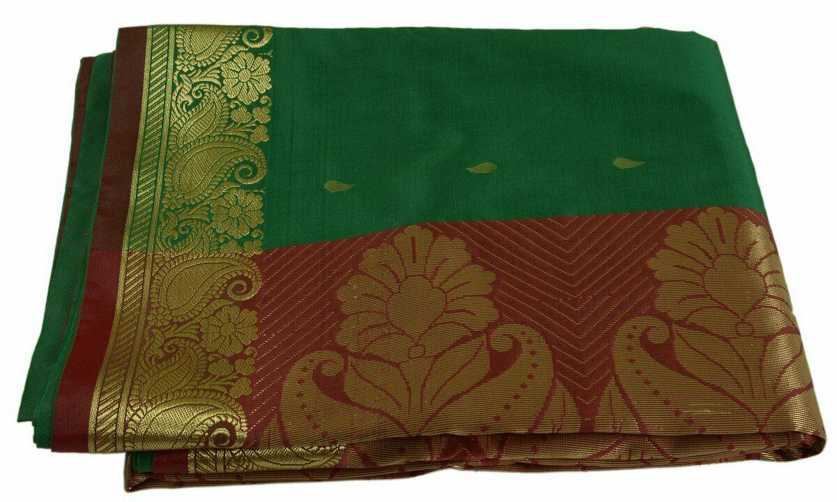 Indian Art Silk Zari Woven Ethnic Saree Curtain Craft Sari Fabric Green