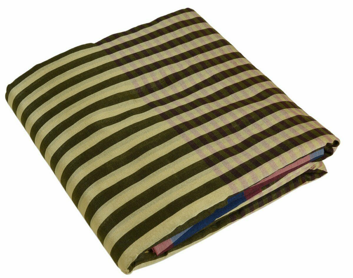 Woven Check Pattern Indian Ethnic Cotton Blend Saree Sari Fabric Black & Cream