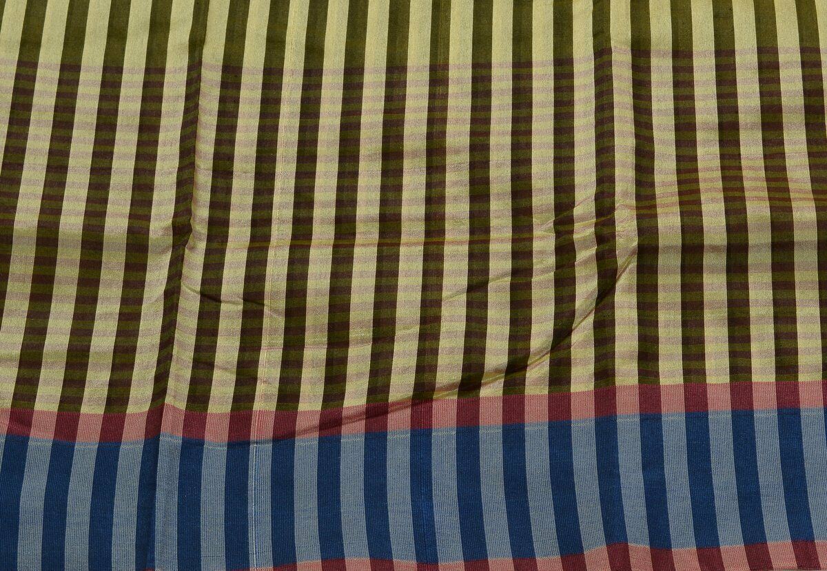 Woven Check Pattern Indian Ethnic Cotton Blend Saree Sari Fabric Black & Cream