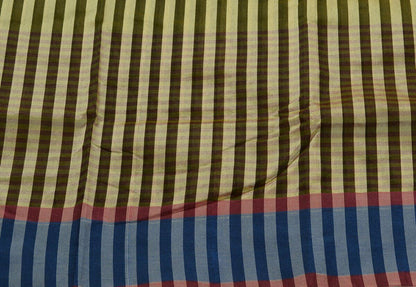 Woven Check Pattern Indian Ethnic Cotton Blend Saree Sari Fabric Black & Cream