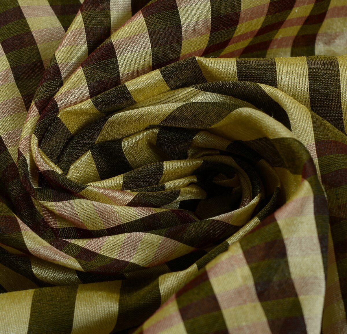 Woven Check Pattern Indian Ethnic Cotton Blend Saree Sari Fabric Black & Cream