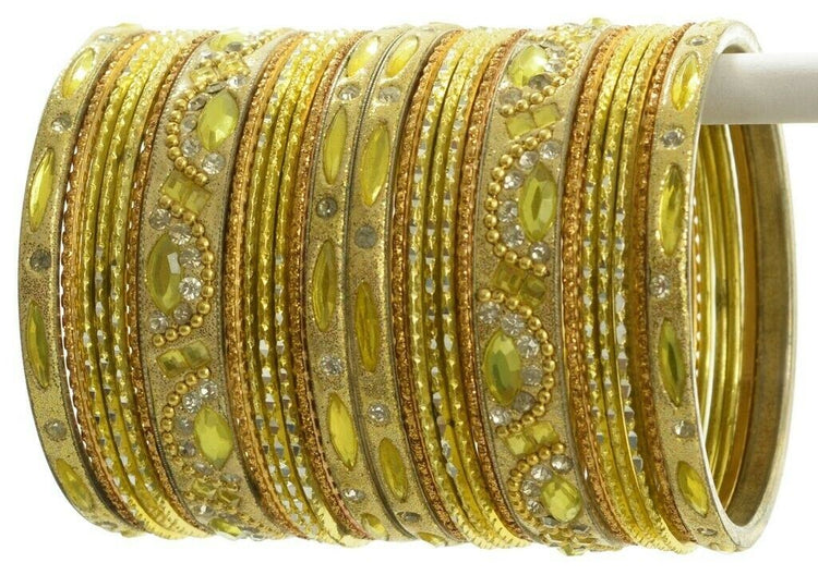 Indian Bangles Set of 26 Ethnic Bracelets Bridal Churi Kangan Lemon 2-4