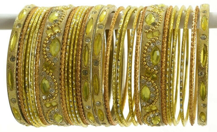 Indian Bangles Set of 26 Ethnic Bracelets Bridal Churi Kangan Lemon 2-4