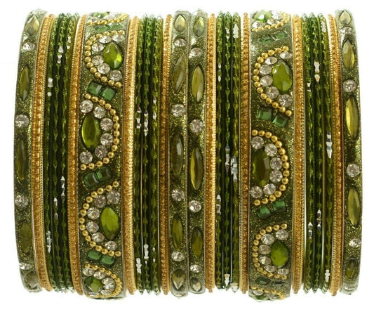 Indian Bangles Set of 26 Ethnic Bracelets Bridal Churi Kangan Green 2-8