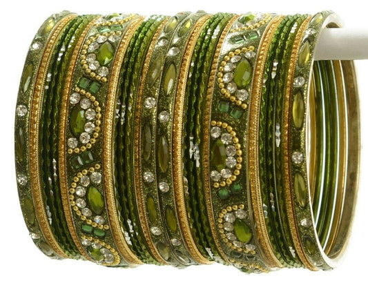 Indian Bangles Set of 26 Ethnic Bracelets Bridal Churi Kangan Green 2-8