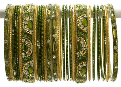 Indian Bangles Set of 26 Ethnic Bracelets Bridal Churi Kangan Green 2-8